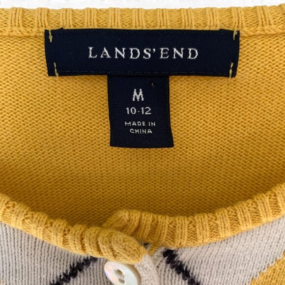 Lands' End Yellow Argyle Button-Up Cardigan – Preppy Knit Sweater Size Medium - Picture 2 of 4